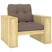 Silla de jardín y cojines gris taupe madera pino impregnada