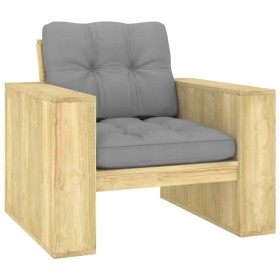 Silla de jardín y cojines gris madera pino