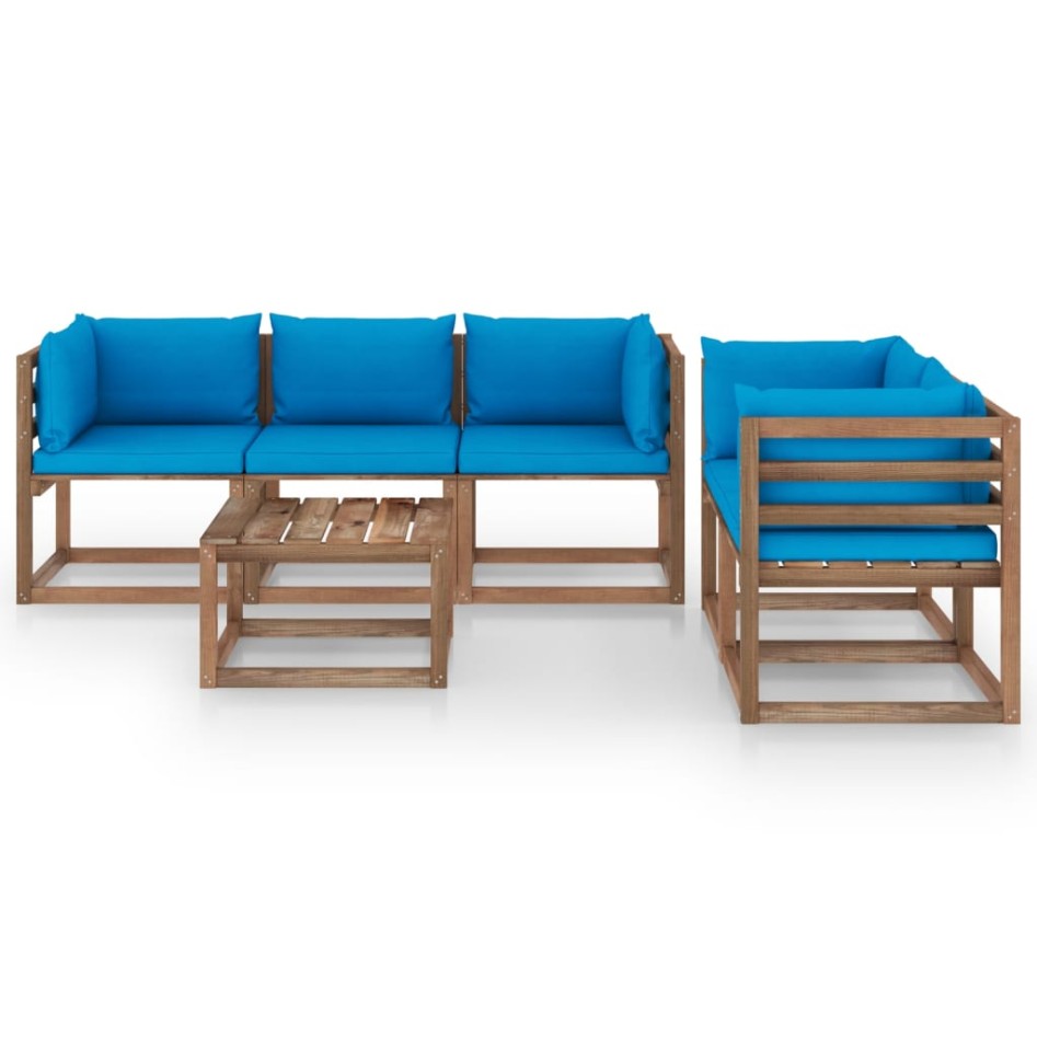 Juego de muebles de jardín 6 piezas con cojines azul
