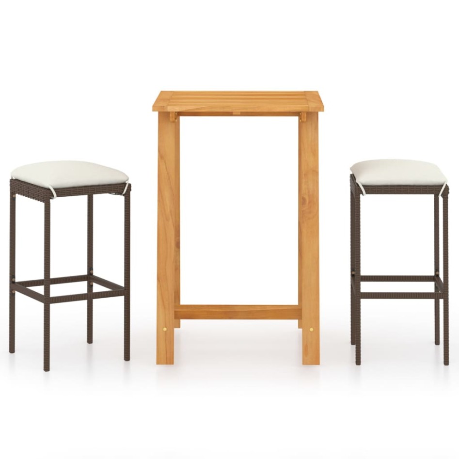 Set de bar para jardín 3 piezas y cojines ratán sintético