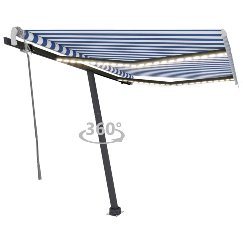 Toldo manual retráctil con LED azul y blanco 350x250