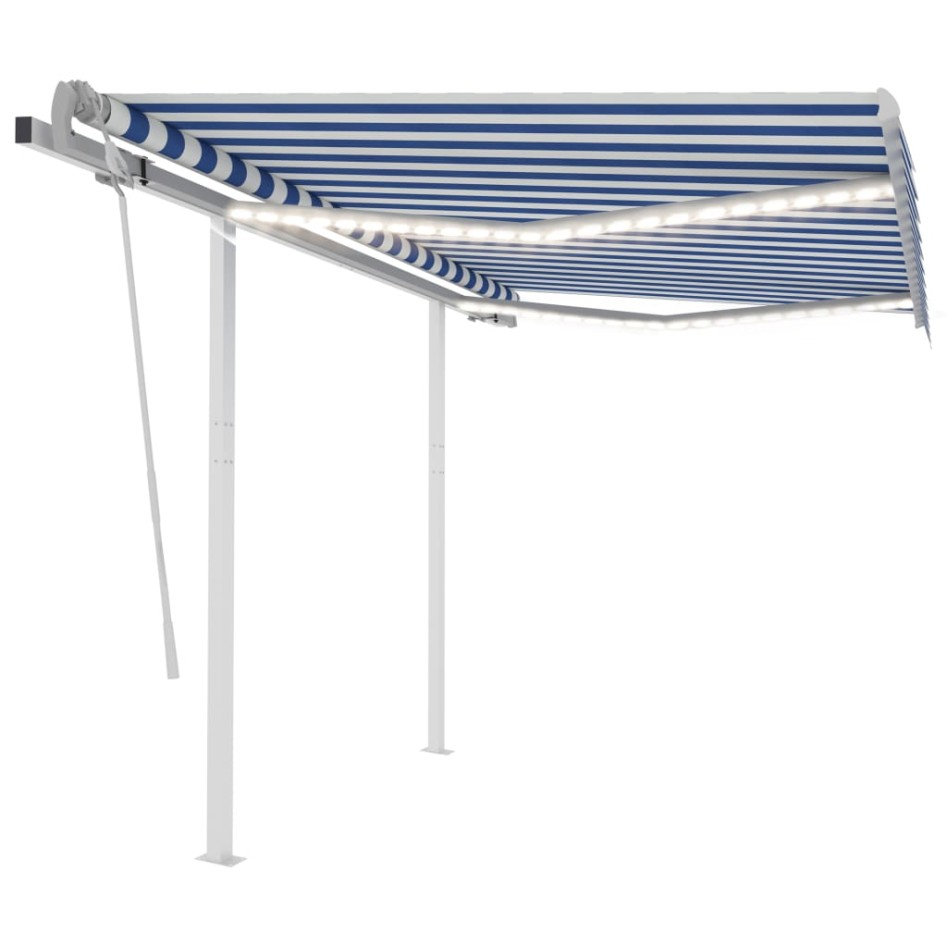 Toldo manual retráctil con luz LED azul y blanco 3x2,5
