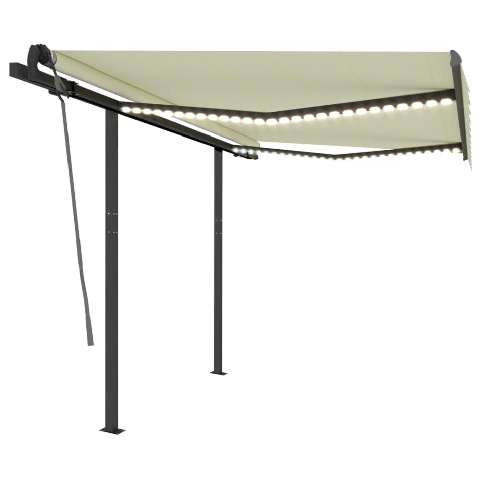 Toldo manual retráctil con LED crema 3x2,5