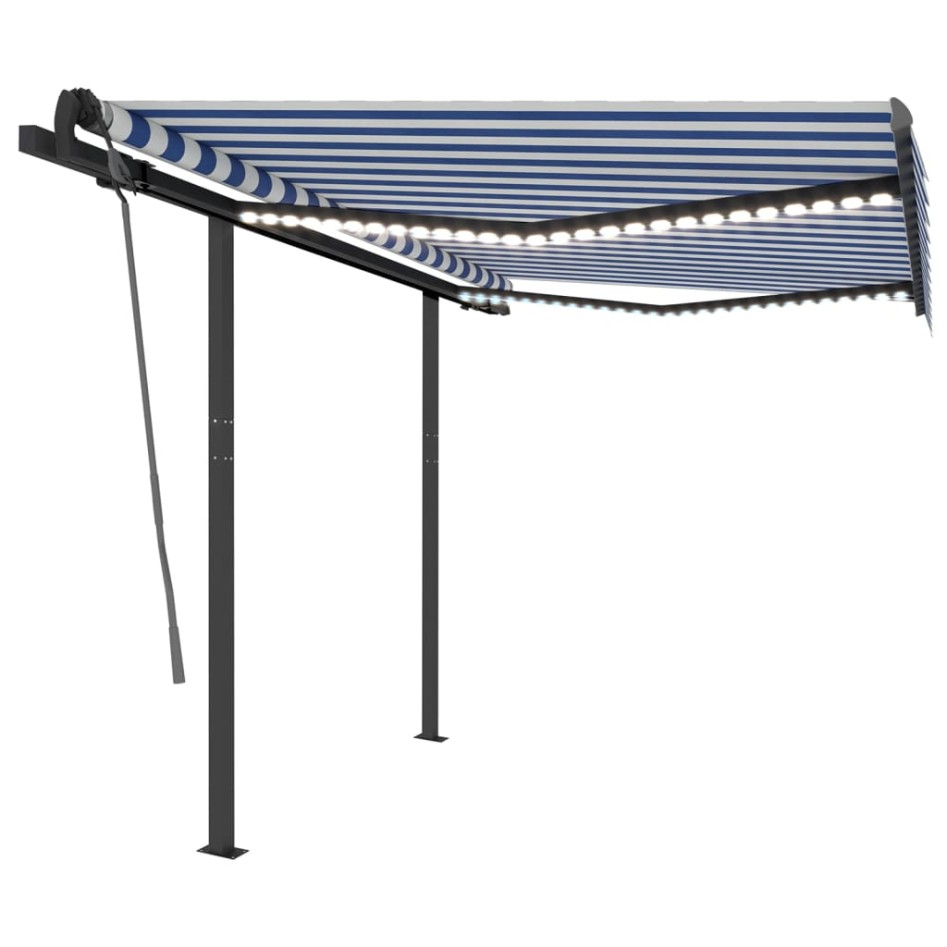 Toldo manual retráctil con LED azul y blanco 3,5x2,5
