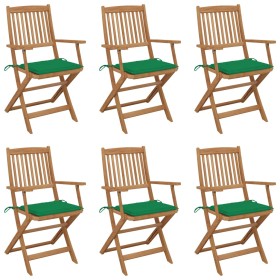 Sillas de jardín plegables 6 uds y cojines madera maciza