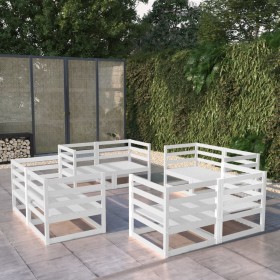 Set de salón de jardín de 8 piezas blanco madera maciza de