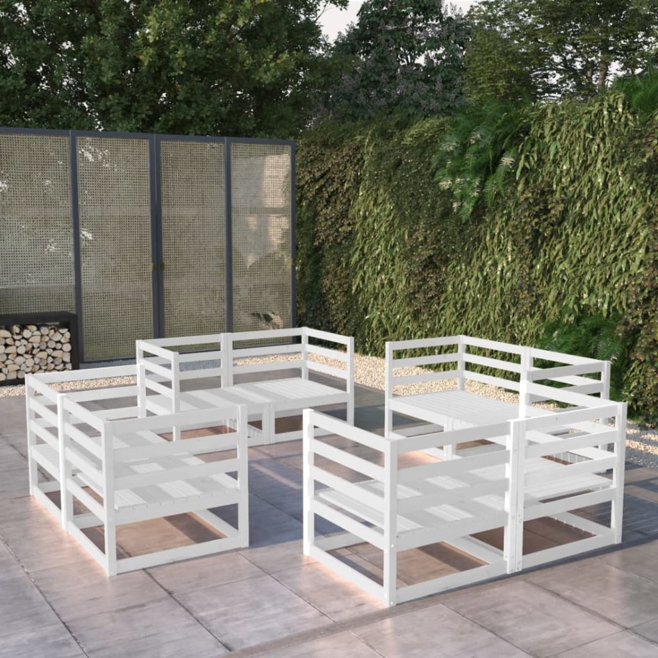 Set de salón de jardín de 8 piezas blanco madera maciza de