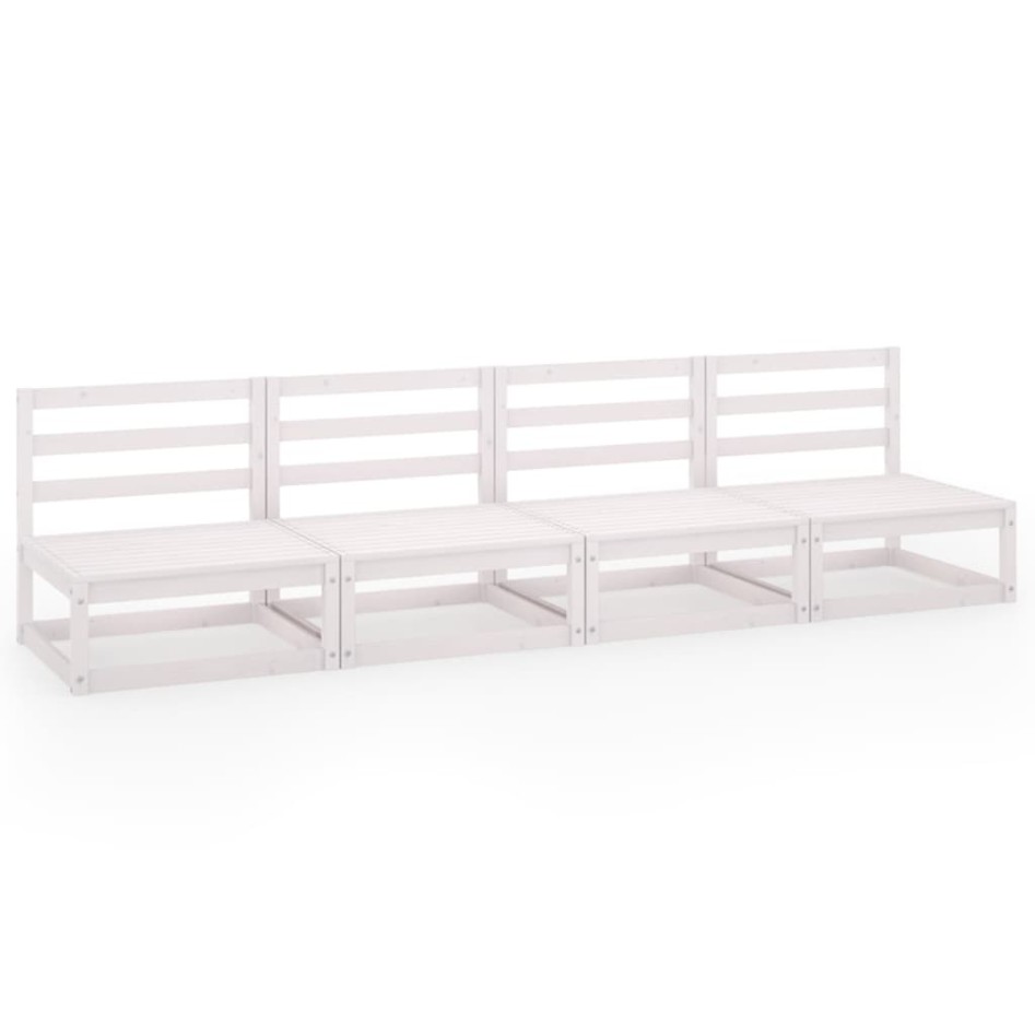 Sofá de jardín 4 plazas blanco madera maciza