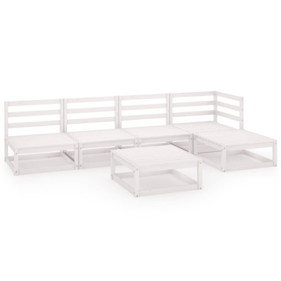 Set de salón de jardín de 6 piezas blanco madera maciza de