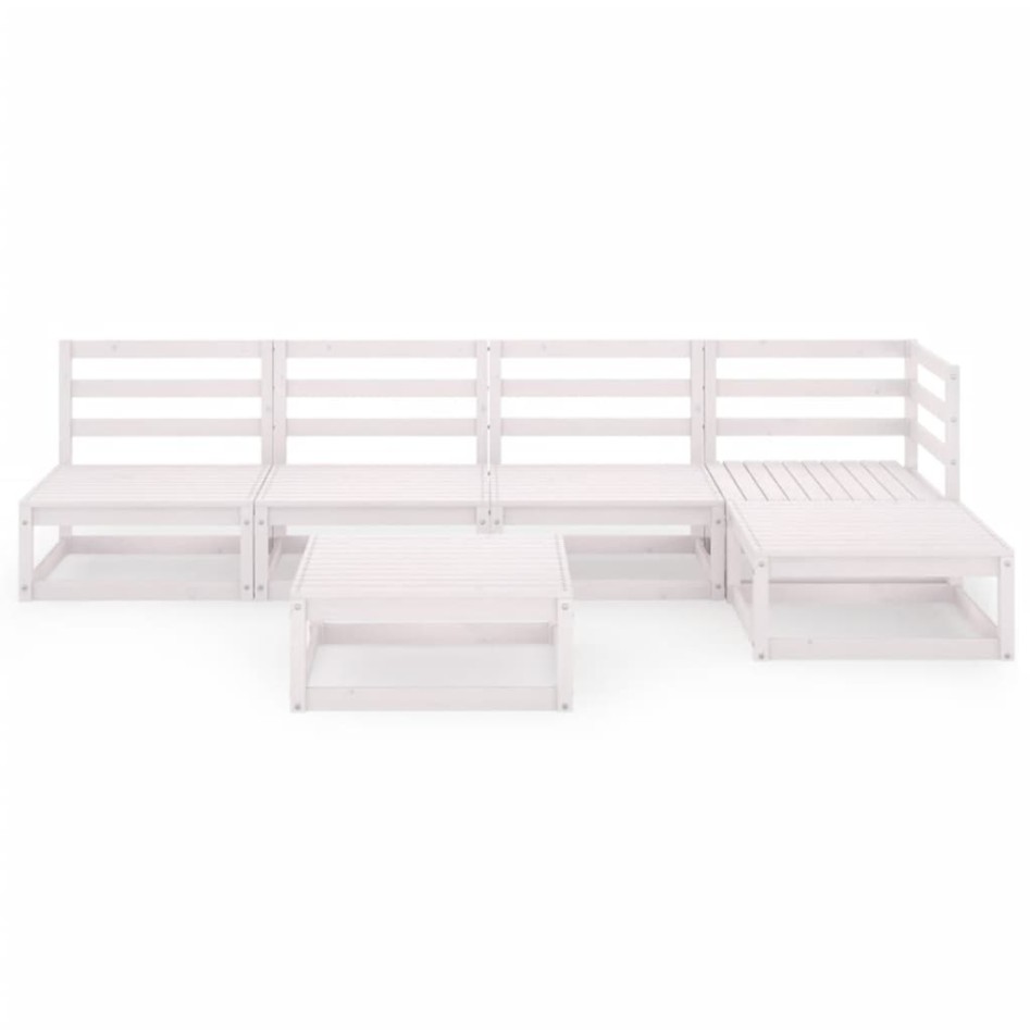 Set de salón de jardín de 6 piezas blanco madera maciza de