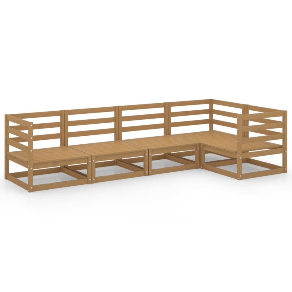 Muebles de jardín 5 piezas marrón miel madera maciza de
