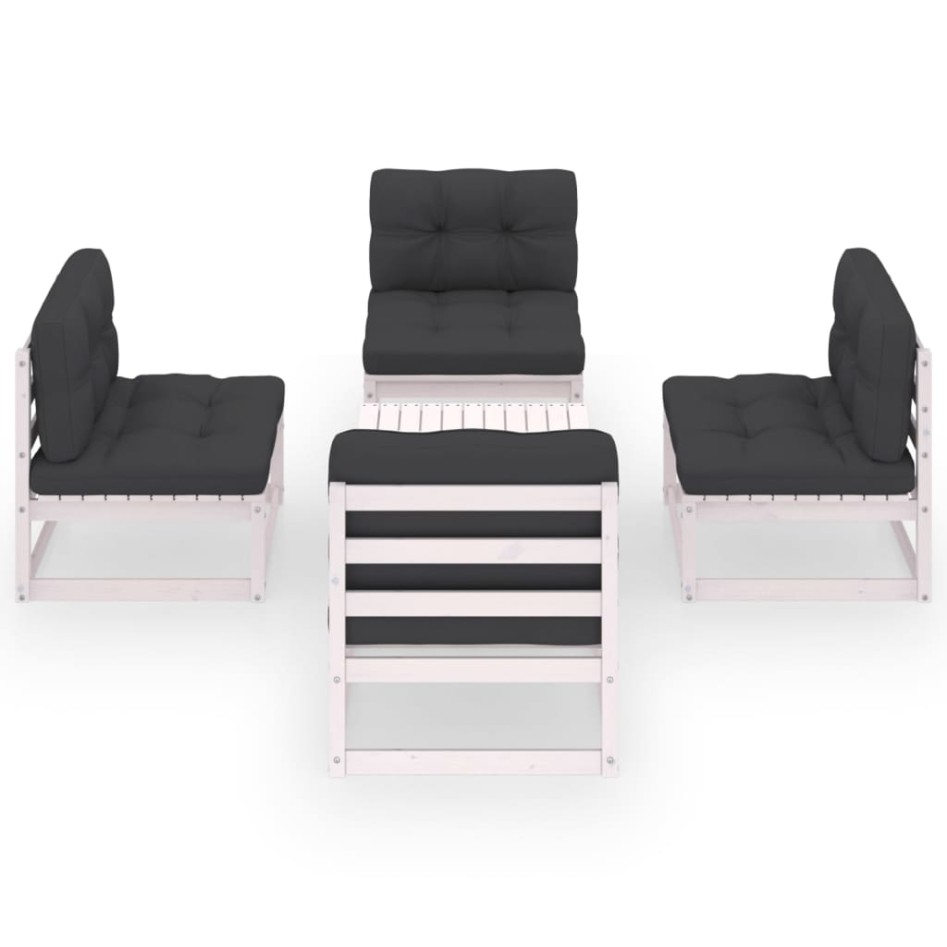 Juego de muebles de jardín 5 pzas y cojines madera pino