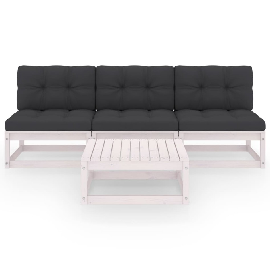 Muebles de jardín 4 piezas con cojines de madera de pino