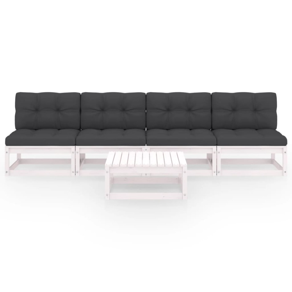 Juego de muebles de jardín 5 pzas y cojines madera pino