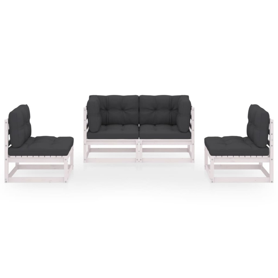 Muebles de jardín 4 piezas con cojines de madera de pino