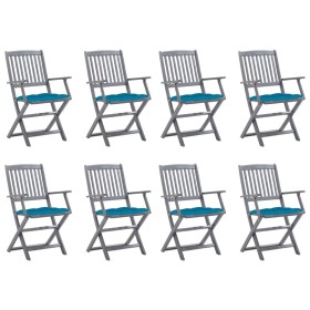 Sillas de jardín plegables 8 uds y cojines madera maciza