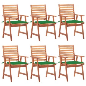 Sillas comedor de jardín y cojines 6 uds madera maciza