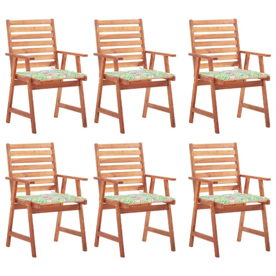 Sillas comedor de jardín y cojines 6 uds madera maciza