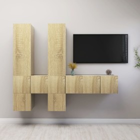 Muebles de pared de TV 7 pzas aglomerado color roble