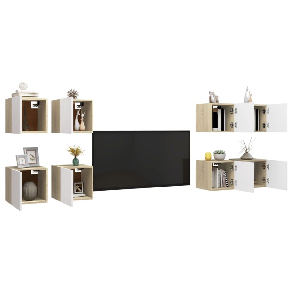 Muebles de pared para TV 8 uds blanco roble Sonoma