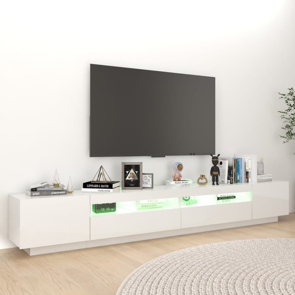 Mueble para TV con luces LED blanco brillante 260x35x40