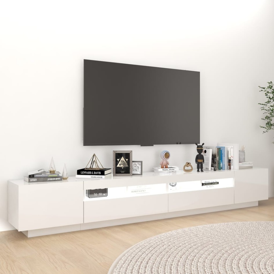 Mueble para TV con luces LED blanco brillante 260x35x40