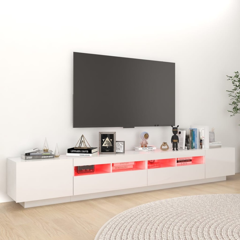 Mueble para TV con luces LED blanco brillante 260x35x40