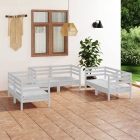 Set de salón de jardín de 6 piezas blanco madera maciza de