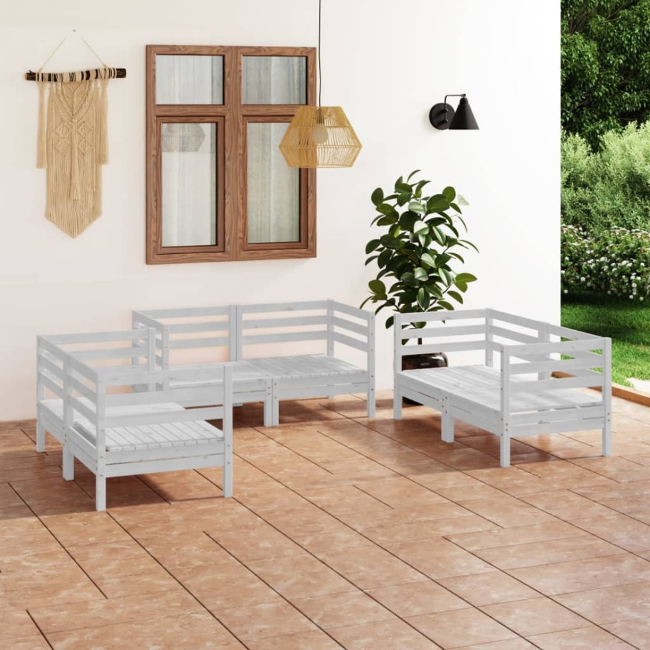 Set de salón de jardín de 6 piezas blanco madera maciza de