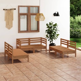 Juego muebles de jardín 6 pzas madera maciza pino marrón