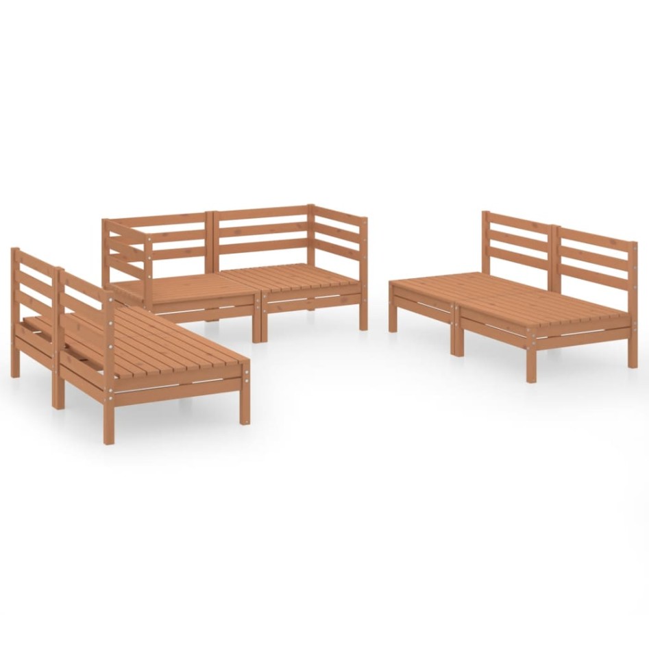 Juego muebles de jardín 6 pzas madera maciza pino marrón