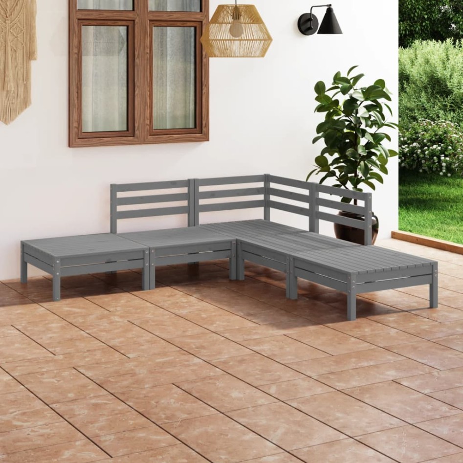 Juego de muebles de jardín 5 piezas madera maciza de pino