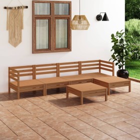 Juego muebles de jardín 6 pzas madera maciza pino marrón