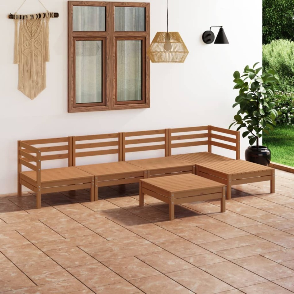 Juego muebles de jardín 6 pzas madera maciza pino marrón