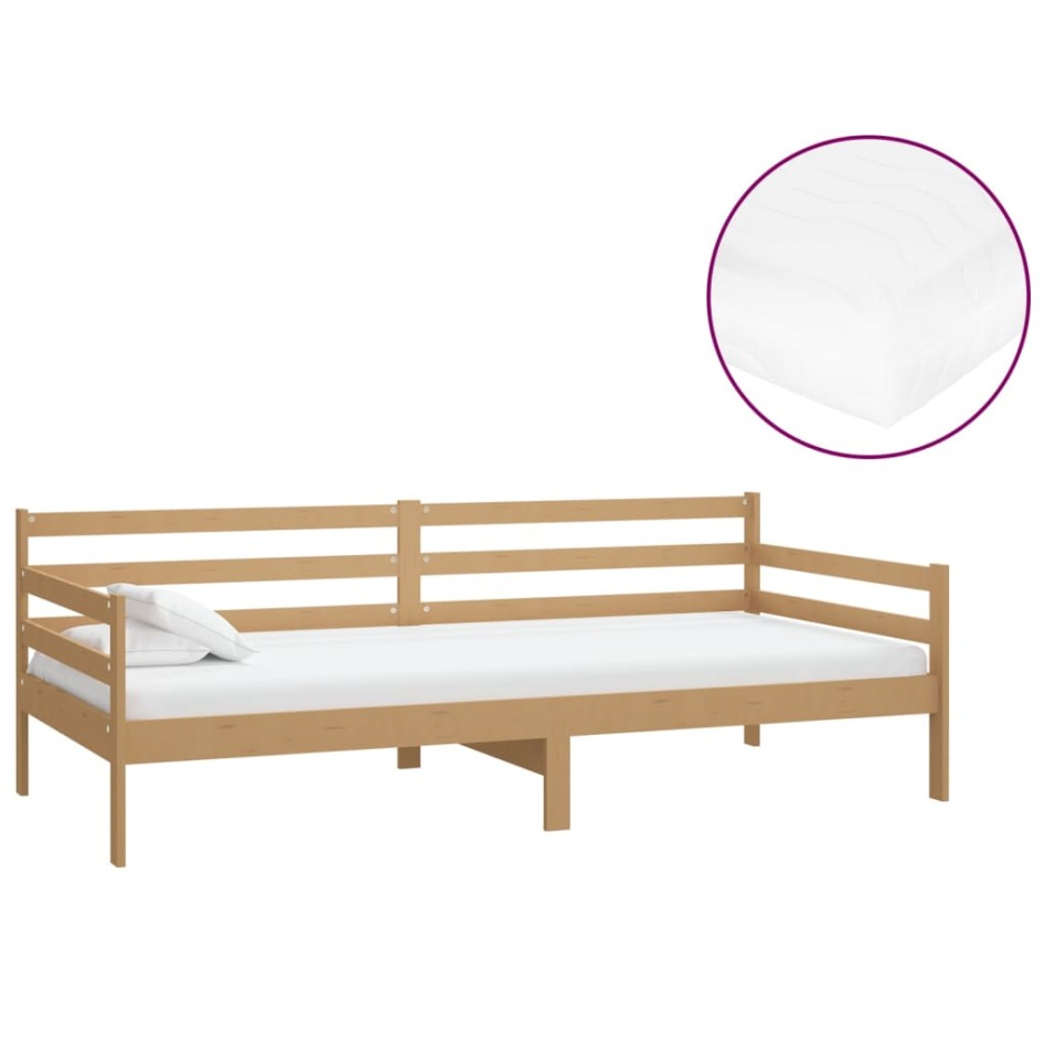 Sofá cama y colchón madera pino maciza marrón miel 90x200