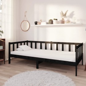 Sofá cama con colchón madera de pino maciza negro 90x200