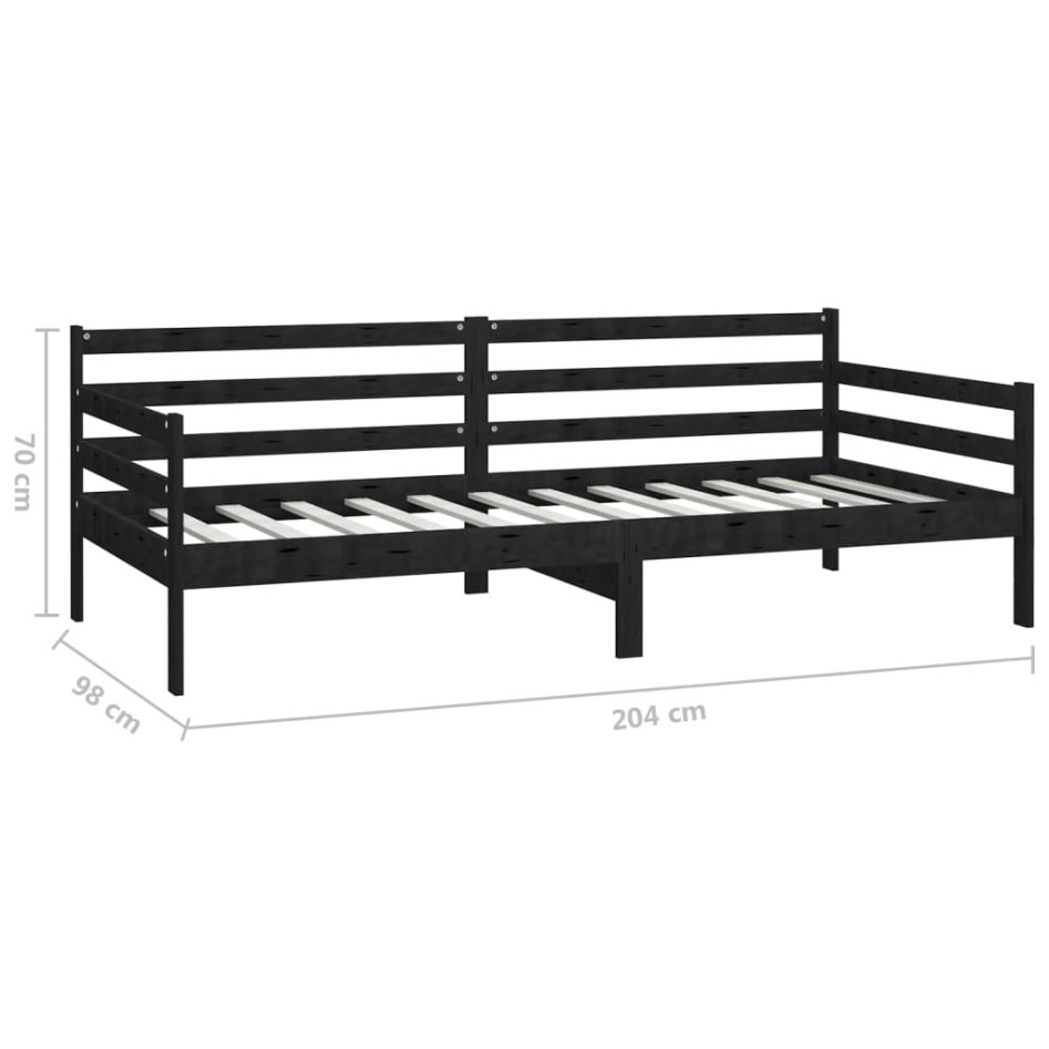 Sofá cama con colchón madera de pino maciza negro 90x200