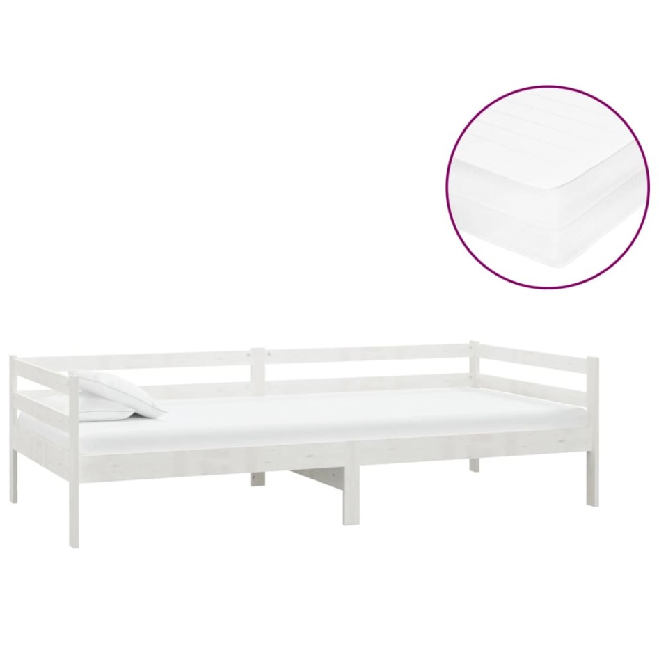 Sofá cama con colchón madera de pino maciza blanco 90x200
