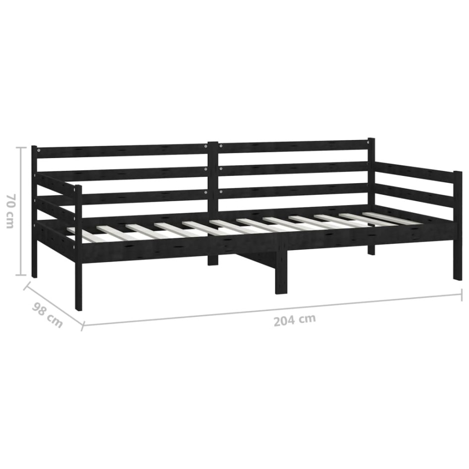 Sofá cama con colchón madera de pino maciza negro 90x200