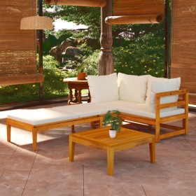 Muebles de jardín 3 pzas con cojines crema madera de