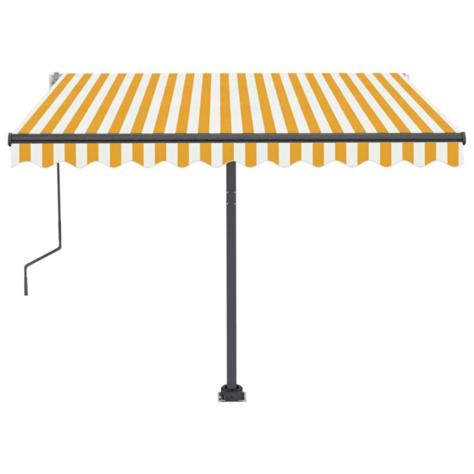 Toldo de pie retráctil manual amarillo y blanco 300x250