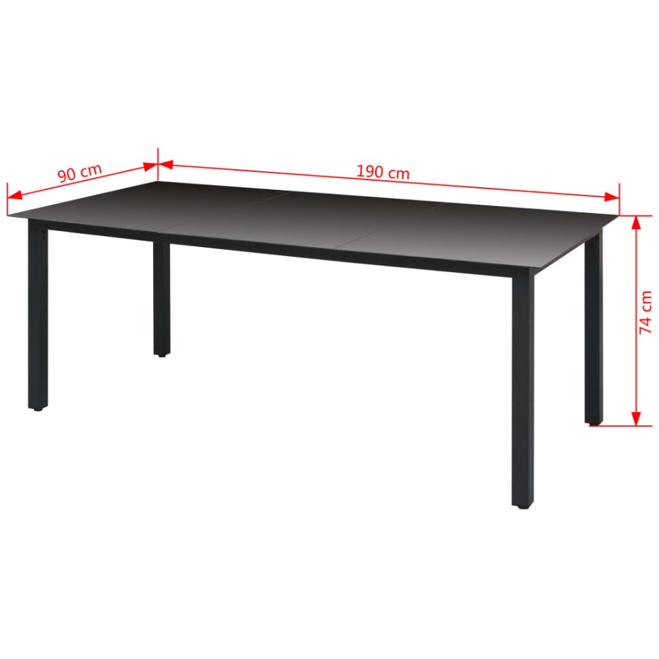 Mesa de jardín de aluminio y vidrio negra 190x90x74