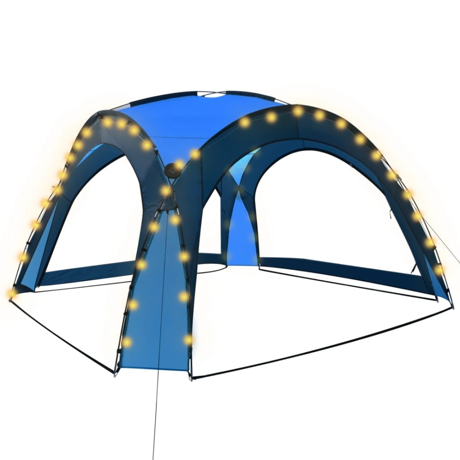 Carpa de fiesta con LED y 4 paredes laterales azul