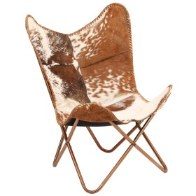 Silla Butterfly de piel de cabra auténtica marrón y