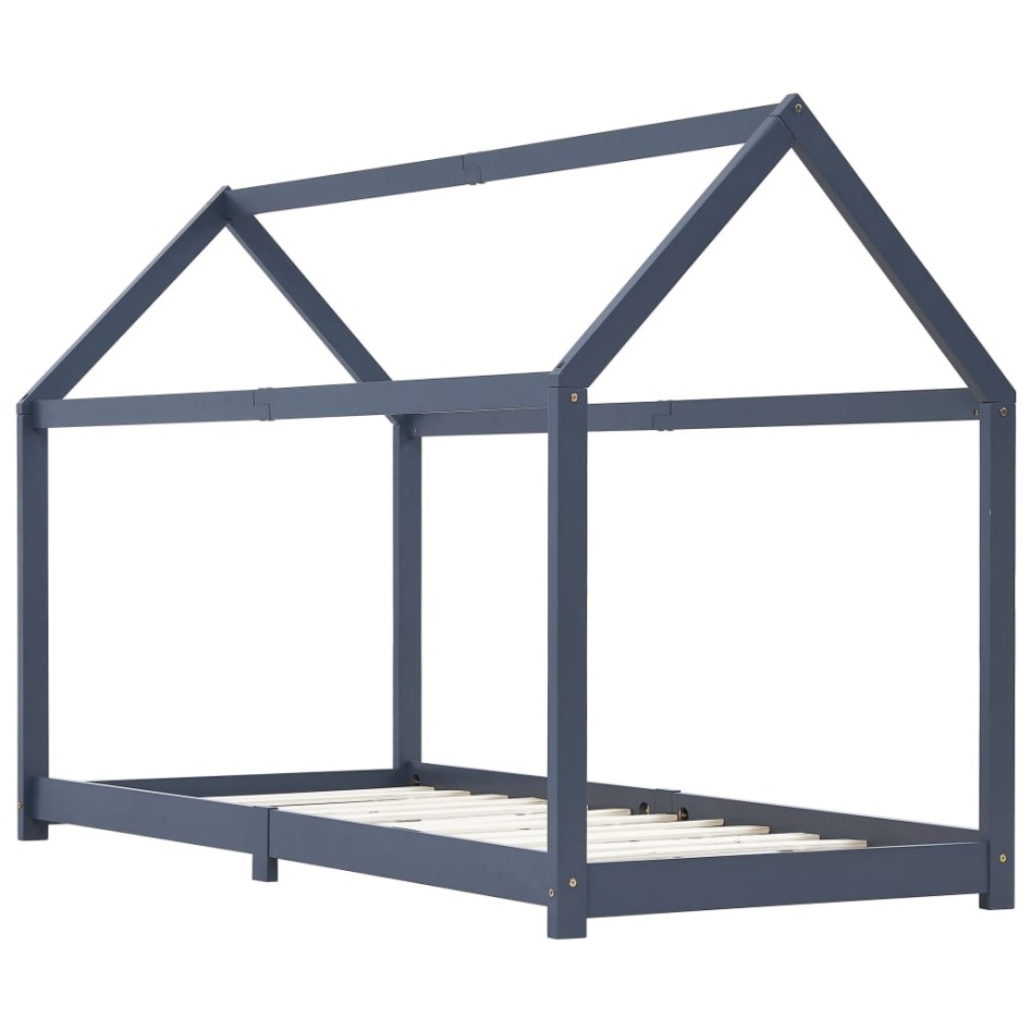 Estructura de cama infantil madera maciza pino gris 90x200