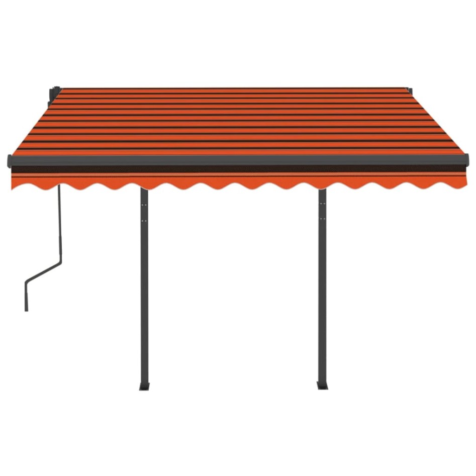 Toldo manual retráctil con postes naranja y marrón 3x2,5