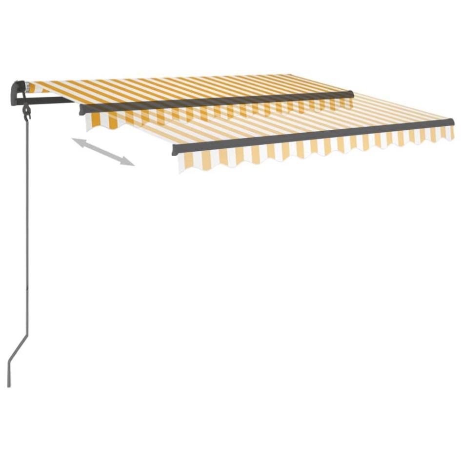Toldo manual retráctil con postes amarillo y blanco 3x2,5