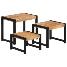 Mesas apilables 3 uds madera maciza con acabado de
