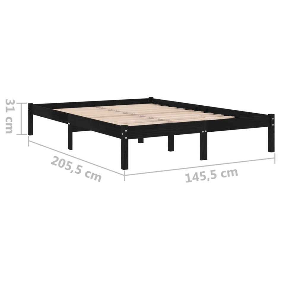 Estructura de cama de madera maciza de pino negra 140x200