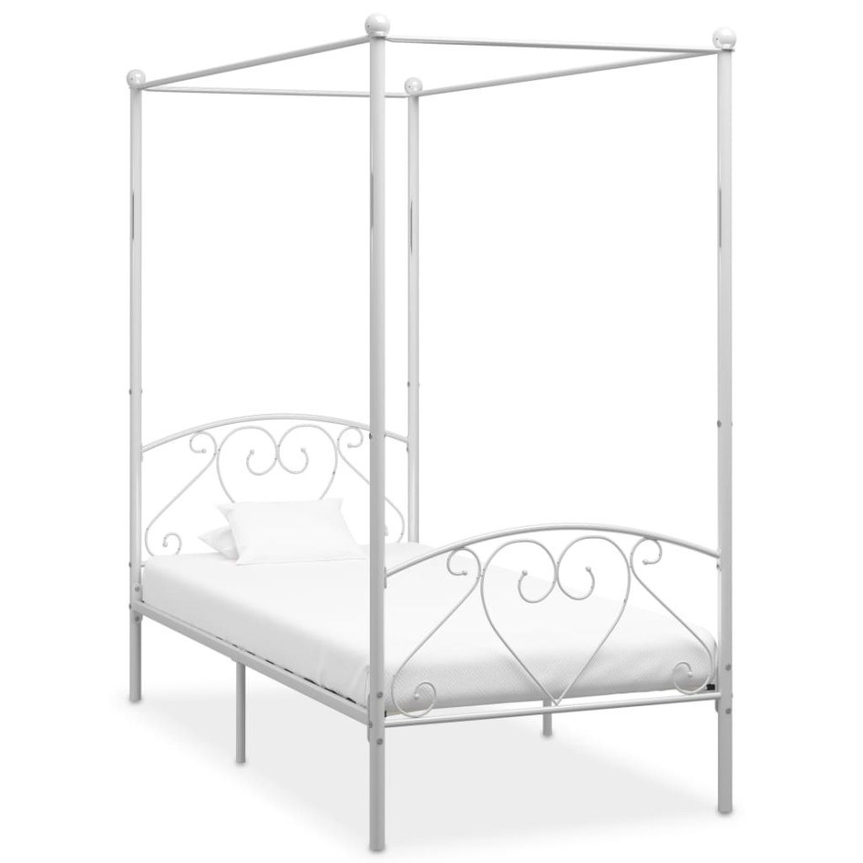 Estructura de cama con dosel metal blanco 120x200